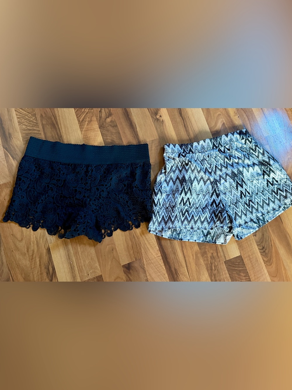Pair of Women's Shorts — Black Lace & Chevron Pattern